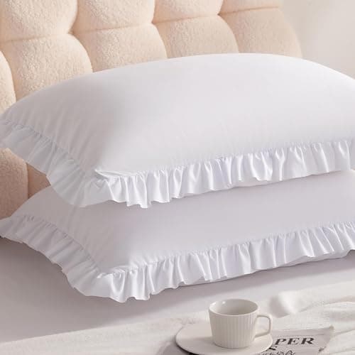 Aerlomi Ruffled Pillowcases, Standard Pillow Shams 20x26 Set of 2, Brushed Microfiber with Envelope Closure, Soft Wrinkle-Resistant, White - Image 1