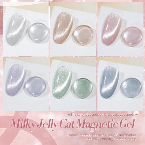 Born Pretty Cat Magnetic Eye Gel Nail Polish, Pastel Milky Cat Magnetic Gel Pastel Blue Green Purple Pink Nude Silver Nail Art Gel Manicure Salon DIY Gifts 7ML 6PCS thumbnail 2