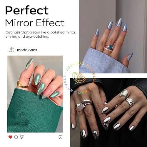 modelones Chrome Nail Powder Pearl Chrome Powder for Nail Magic White Glazed Chrome Nail Powder Mirror Effect Holographic Aurora Iridescent Pearlescent Manicure for 3D Sculpting Nail Art 4 Colors thumbnail 3