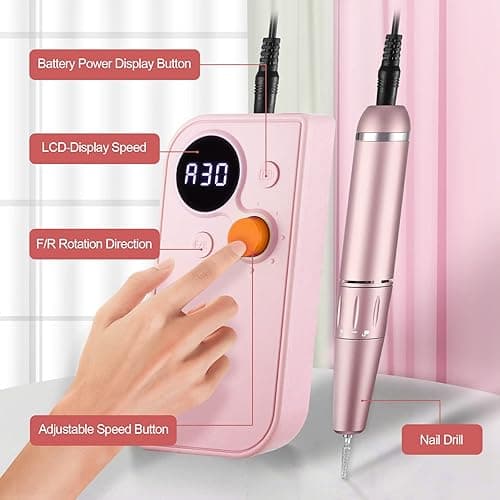 Professional Portable Nail Drill, 30000RPM Rechargeable Electric Nail File Machine Cordless E File Machine Set for Acrylic Nails for Remove Gel Polish Nail for Home & Salon Use,Pink - Pink thumbnail 2