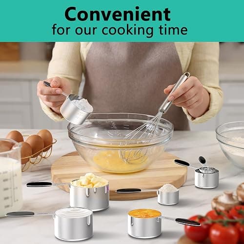Minteem Measuring Cups and Spoons Set, 21 Pieces Stainless Steel Measuring Cups Measuring Spoons Set with Black Silicone Handle, Nesting Measuring Cup Spoon for Dry or Liquid Ingredients thumbnail 2