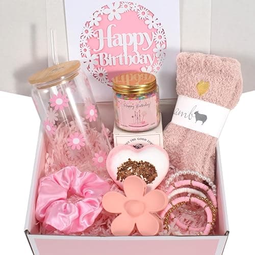 HIDDEN NUTS Birthday Gift for Teen Girls, Happy Birthday Box for Girl, Cute Preppy Stuff for Tween Girls, Christmas, Cute Daisy Aesthetic Glass Cups Tumbler Teen Gals Gifts Set 8pcs - Image 1