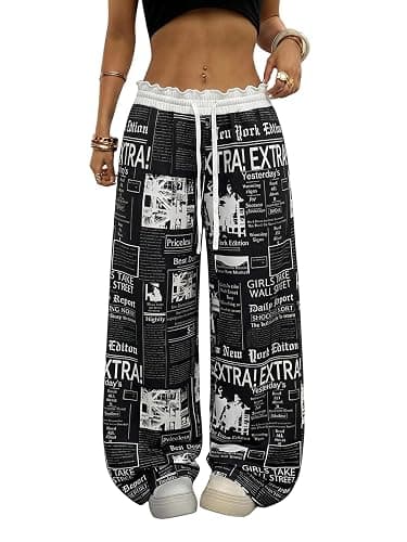 SOLY HUX Women's Camo Wide Leg Baggy Sweatpants Y2K Trousers | Elastic Waist,Drawstring,Loose Pants,Trendy Y2K Pants - Image 1
