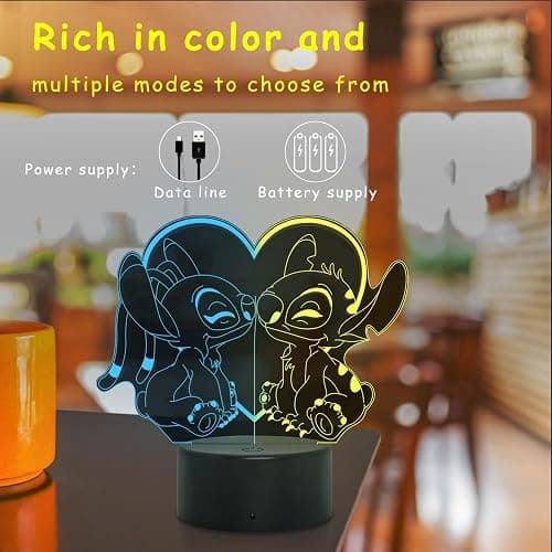 Shenjia Stitch Night Light - 3D LED 16 Color Changing Touch Lamp with Remote Control, Perfect for Girls Room Decoration, Birthday and Holiday Gifts thumbnail 3
