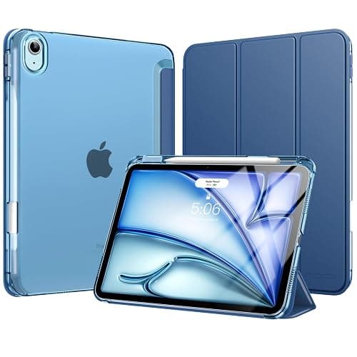 MoKo Coque pour iPad Air 11 Pouces M3/M2 2025/2024, iPad Air 5e/4e Gén 10,9 Pouces Coque 2022/2020 avec Porte-Stylet, Mince Légère à Trois Volets avec PC Arrière Translucide Robuste, Marine Bleu - Image 1
