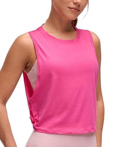 CRZ YOGA Pima Cotton Dropped Armhole Tank | Workout, Naturally Soft, Loose Fit, Crop, Crewneck, Knotted Sides, Sleeveless Tops for Women - Image 1