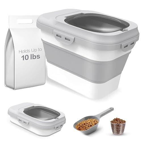 ANVS Dog Food Storage Container - Collapsible Dog Food Container with Airtight Lids, and Scoop,Dry Food For Dog, Cat and Other Pet Food (Grey, 10 lbs) - Image 1