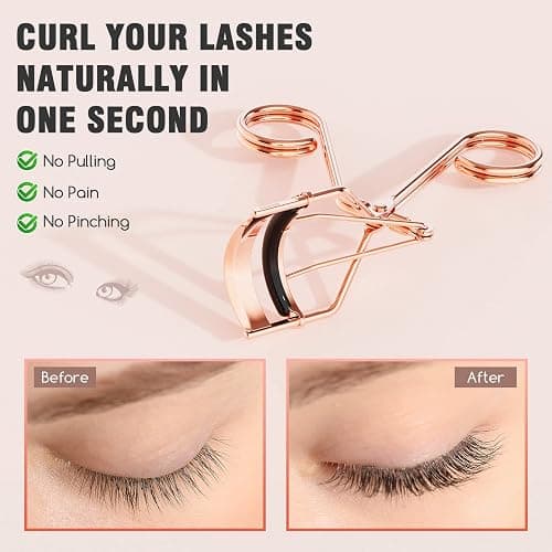 Eyelash Curler with Comb, Professional Volumizing Lash Lift Kit Lash Curler with Refill Pads for Home & Travel Uses, Rose Gold thumbnail 3