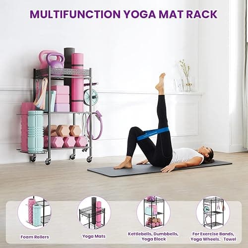 Yoga Mat Storage Rack, Home Gym Storage Rack, VOPEAK Workout Storage for Yoga Mat, Foam Roller, Gym Organizer Gym Equipment Storage for Home Exercise and Fitness Gear thumbnail 7