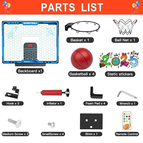 Awsoo Indoor Basketball Hoop for Kids, Mini Basketball Hoop with Electronic Scoreboard & LED Lights, Over The Door Basketball Hoop with 4 Balls, Slam Dunk Basketball Toy for Boys Girls Age 3-12 (Blue) thumbnail 5