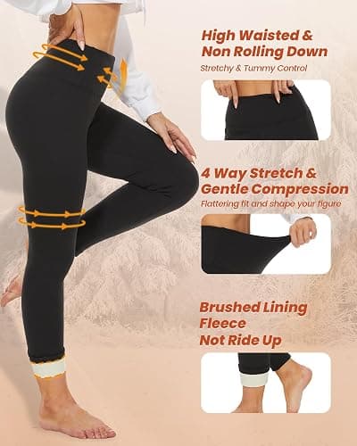 NexiEpoch Fleece Lined Leggings Women - Thermal Thick Winter Warm High Waisted Tummy Control Soft Pants for Snow Cold thumbnail 5
