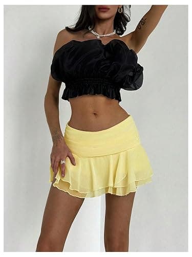 MakeMeChic Women's Cute Mini Skirt Tiered Layer Ruffle Sheer Flared Rave Party Going Out Skirts thumbnail 5