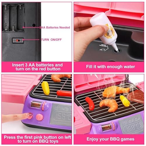 Kids BBQ Grill Playset with Coooking Apron Hat Toddler Girl Pink Kitchen Toy Ages 3-5 4-8 Pretend Smoke Sound Light Outdoor Barbecue Accessories Toy for 3 4 5 Year Old Girl Birthday Gift thumbnail 4