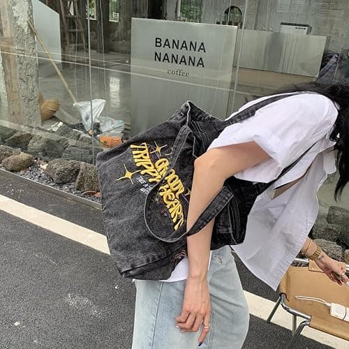 Lefe Liee denim Aesthetic Tote Bag for Women, Large Shoulder Hobo Bags big Capacity Shopping Work Bag black hippie crossbody bag y2k bag trendy with pockets thumbnail 5