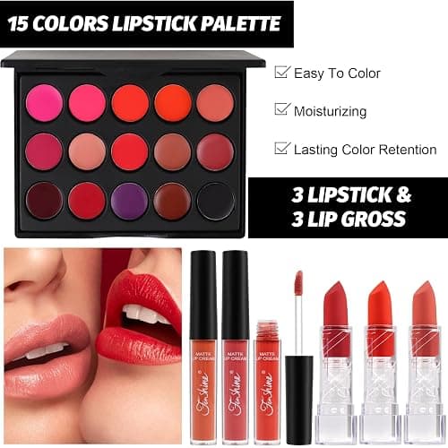 Kit de maquillage tout-en-un, coffret cadeau de maquillage pour les femmes débutantes, kit de démarrage de maquillage essentiel comprenant une palette d'ombres à paupières, un rouge à lèvres thumbnail 4
