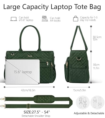 Teacher Bags for Women, 15.6 inch Laptop Work Tote Bag Quilted Nurse Bible Bag Shoulder Handbag for School, Travel | with 40oz Cup Holder, Insulated Pocket, Adjustable Strap, Zipper, Computer Bag, Office Briefcase, Gift for Women thumbnail 3
