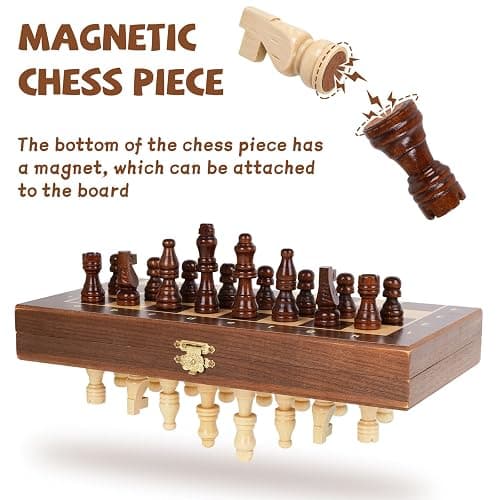 Magnetic Travel Chess Set 12-inch Wooden Magnetic Chess Board 2 Extra Queen Folding Chessboard for Storage Toys & Games for Adults Vintage Chess Game – Family Board Games Educational Toy Sets thumbnail 4