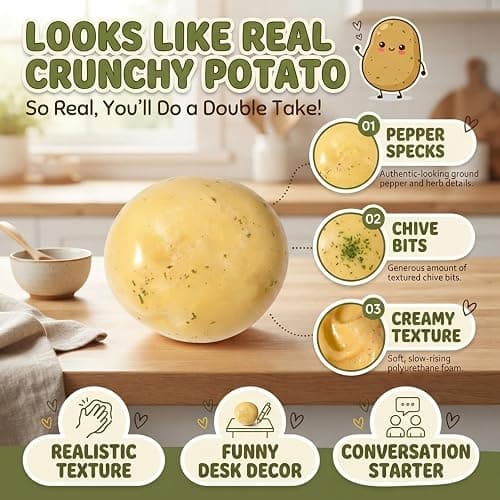 Crunchy Potato Squishy, ASMR Squeeze Toys with Crackly Sound,Fidget Toys | Realistic Food Stress Relief Fidget Toys for Adults and Teens, Moldable Sensory Desk Toy and Party Favor Gift thumbnail 3