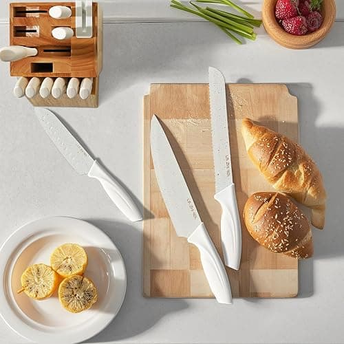 LIN ZHI REN 15 Piece Knife Set，Kitchen Knife Block Set，White stainless steel knife set with sharpener for Chopping, Slicing, Dicing & Cutting，Dishwasher safe thumbnail 7