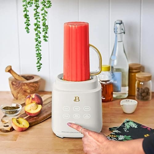 Beautiful PowerExact Blender System with 700W Motor, 50oz Tritan Jar, 20oz Single-Serve Cup, No Drippy Sippy™ Lid, 3 Speeds & 4 Pre-sets by Drew Barrymore (White Icing) thumbnail 9