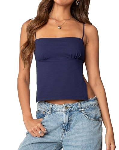 Backless Crop Top for Women Y2K Open Back Cami Top Spaghetti Strap Tie Back Sleeveless Cotton Summer Going Out Tank Top - Image 1