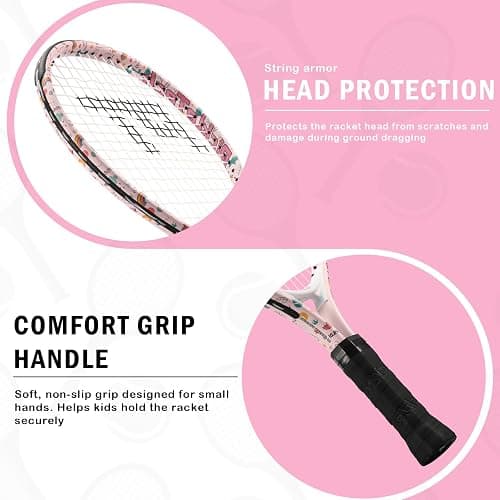 Kids Tennis Racket for Boys & Girls Aged 2-12 - Multi-Color & Style Youth Tennis Racket for Beginner, Includes 420D Nylon Shoulder Strap Bag thumbnail 2