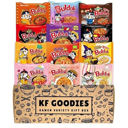 KF GOODIES Korean Ramen Variety Pack Gift Box (12 Count) - Spicy Buldak Noodle Assortment for Birthdays, College Care Packages, Office Snacks and Gifts - Image 1