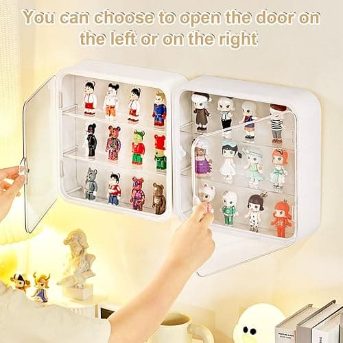 APACALI Display Case for Figures, 12x12x3 Inch Clear Display Case Desktop Organizer Shelf Milky White Wall Mounted Storage Box for Collectibles thumbnail 7
