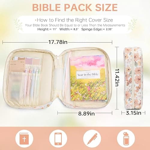 Bible Bag Cover Case for Women Study Supplies Kit Church Book Holder | Bible Study Supplies w/ Tabs Pens Portable Church Book Quilted Large Carrying Case Christian Gifts for Women Girls thumbnail 2