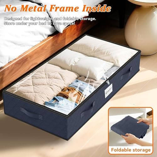 SpaceWhisper 90L Under Bed Storage Containers, 4-Pack Storage Bins with Clear Top, Foldable Closet Organizers and Storage with Label Holder for Clothing, Blankets, Comforter & Pillows(Blue) thumbnail 4