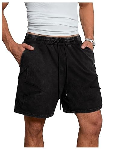 VIPWOLF Men's Star Graphic Y2k Shorts Distressed Track Shorts Streetwear | Drawstring Waist Casual Shorts, Vintage Aesthletic Desinger Bottom, Workout Gym Clothes thumbnail 2