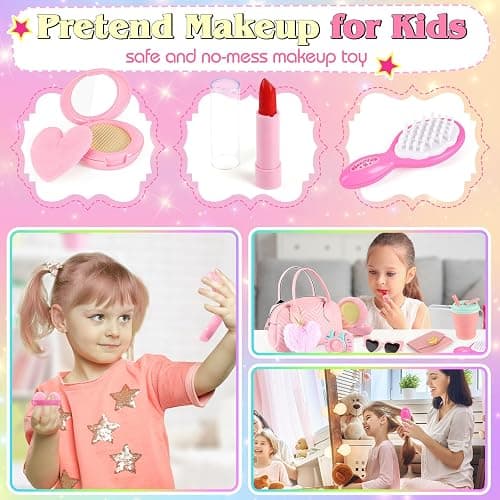 Play Purse for Little Girls Toddler, 35PCS Toddler Purse with Pretend Makeup for Kids, Girl Toys Princess Toy Includes Handbag, Phone, Kids Toy Purse Christmas Birthday Gift for Girls 3 4 5 6 7 8+ thumbnail 6