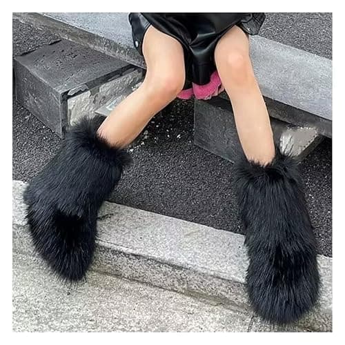 IXU Women's Faux Fur Boot Furry Fluffy Round Toe Suede Snow Winter Women Boots Comfy Plush Warm Short Outdoor Indoor Flat Shoes Mid-Calf Boots thumbnail 2