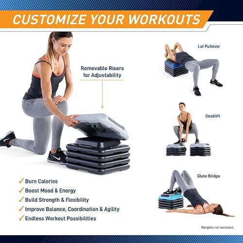 Circuit Fitness by Marcy 16 x 16 inches Adjustable Height Aerobic Step Platform with Adjustable Risers, Non-Slip Rubber Surface, Home Exercise Fitness Training, Multiple Color Options thumbnail 3