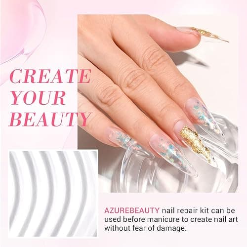 AZUREBEAUTY Nail Repair Kit Transparent Crystal for Broken Cracked Split Weak Nails, Ideal Solution Emergency Easy Quick Fix Dip Powder 28 g 1 Oz Quick-Drying Repair Glue 10 ml Nail File Nail Buffer thumbnail 5