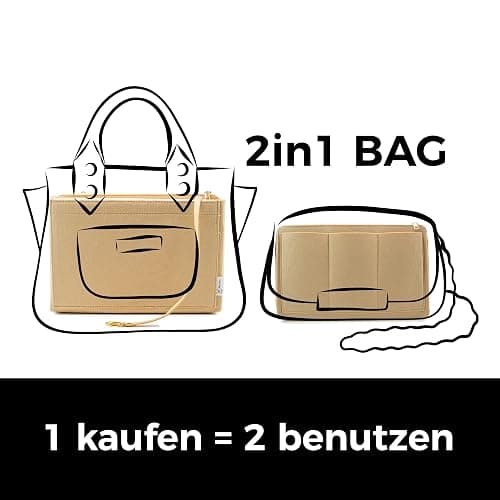 AT Allure-T ® Organizer Neverfull mm, 2in1 Handtaschen Organizer Filz mit Reißverschluss, Handtaschenorganizer Groß mit Schlüsselkette, Filz Taschenorganizer Beige L - Beige - L thumbnail 6