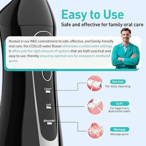 COSLUS Water Dental Flosser Teeth Pick: Portable Cordless Oral Irrigator 300ML Rechargeable Travel Irrigation Cleaner IPX7 Waterproof Electric Flossing Machine for Teeth Cleaning C20(F5020E) thumbnail 6