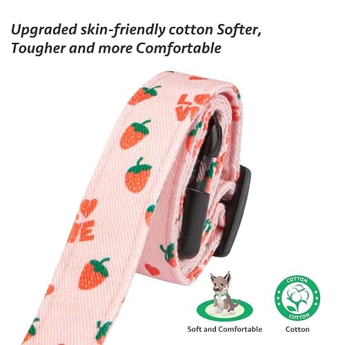 Cotton Handmade Dog Collar Cute and Distinctive Patterns Pink Strawberries with Pendant for Girl Boy Dogs Collars M thumbnail 4