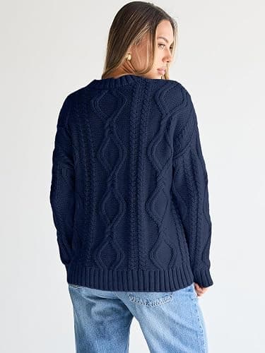 Trendy Queen Women's Oversized Cable Knit Crewneck Sweaters thumbnail 3