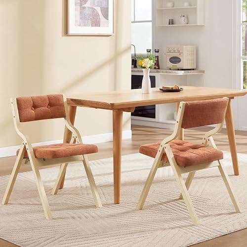 choairy 4-Pack Folding Dining Chairs with Cushion,Padded Foldable Dining Chairs,Portable Wooden Folding Chairs with Tufted Buttons Seat for Dining Rooms Kitchen Wedding and Party Indoor Orange thumbnail 6