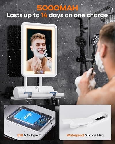 Heated Shower Mirror Fogless for Shaving 2025 New, 3 Colors Stepless Dimmable Lights Anti Fog Shower Mirror, Fog Free Mirror for Shaving with Razor Holder for Men, NO-Drilling, Removable - White thumbnail 7