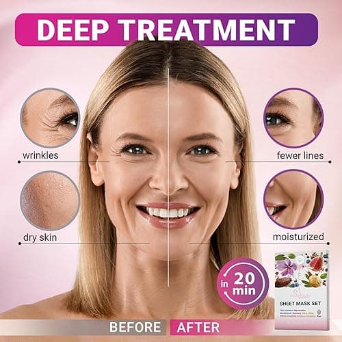 VIABEAUTY 6 Pack of Sheet Face Masks Skincare - Collagen Face Mask Sheets with Hyaluronic Acid, Vitamin C, Snail Mucin - Facial Sheet Mask for Hydrating, Moisturizing, Rejuvenating - 1 Count (Pack of 6) - Sheet Face Masks thumbnail 2