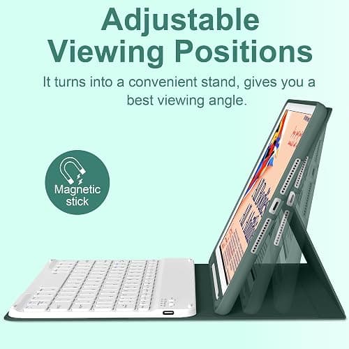 BQDIYOO Keyboard Case for iPad 9th/8th/7th Generation(2021/2020/2019), 10.2 inch iPad 9/8/7 Case with Keyboard, Auto Wake Sleep Cover with Pencil Holder, Dark Green thumbnail 5