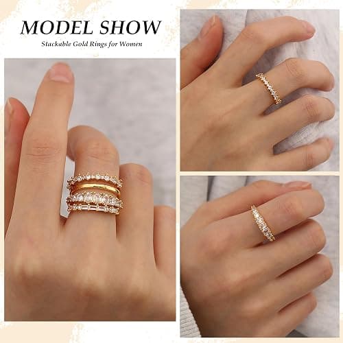 TOBENY Stackable Gold Rings for Women Non Tarnish Dainty 14K Gold Plated Stacking Cubic Zirconia Thumb Ring Set Trendy Statement Promise Wedding Bands Engagement Rings for Women Size 6 7 8 9 10 thumbnail 6