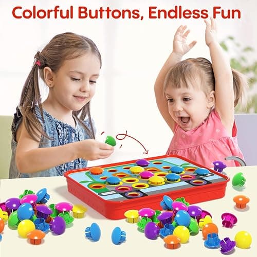 AMOSTING Button Art Toy – Educational Color Matching Mosaic Pegboard Sensory Learning Activity for Kids Age 3 4 5, Preschool Gift for Toddlers, Boys and Girls thumbnail 3
