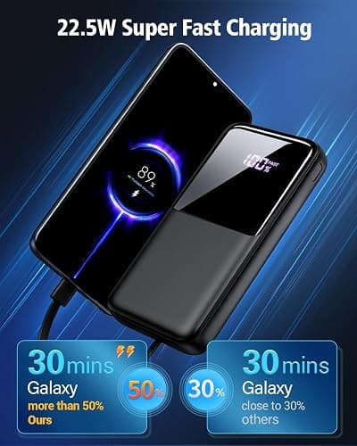 Power Bank Fast Charging, 15000mAh Portable Charger with Built-in Cables, USB-C Powerbank with LED Display & 4 Outputs, Battery Pack Compatible with iPhone 17 16 15 14 13 Android and more, Black thumbnail 2