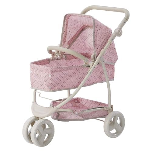 Olivia's Little World 2-in-1 Convertible Baby Doll Stroller with Retractable Canopy, All-Terrain Wheels, and Adjustable Handle, Cream and Pink with Gray Polka Dots - Image 1