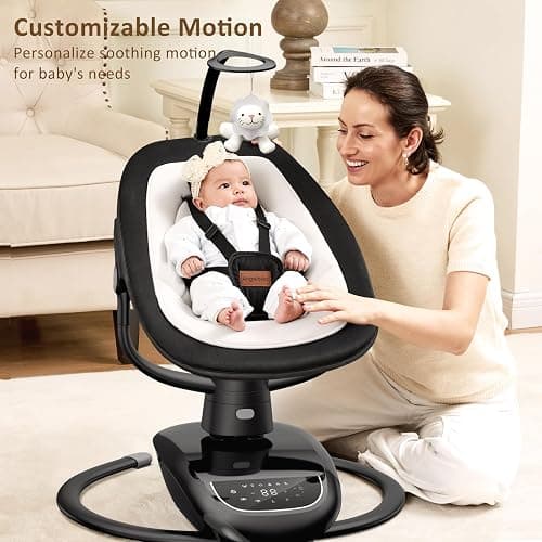 Angelbliss Baby Swing with Custom Motion, 3D-Motion Electric Swing with 6 Unique Motions & 4-Speeds, Bluetooth Enabled, 13 Preset Lullabies (Black) thumbnail 3