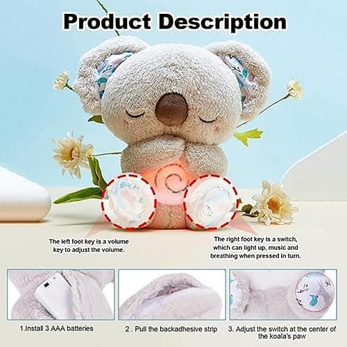 Relief Koala Breathing Stuffed Toy, Anxiety Relief Plush Breathing Animal, Sleeping Koala Plush Breathing with Musical Lights & Rhythmic Breathing Motion thumbnail 4