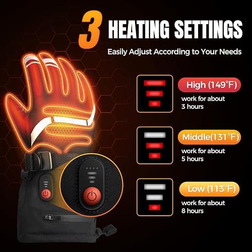Heated Gloves Gifts for Men Women, 7.4V Fast Heating Rechargeable Electric Heated Gloves, Touchscreen Waterproof Heating Gloves for Motorcycle Driving Hiking Skiing Outdoor Sport thumbnail 4